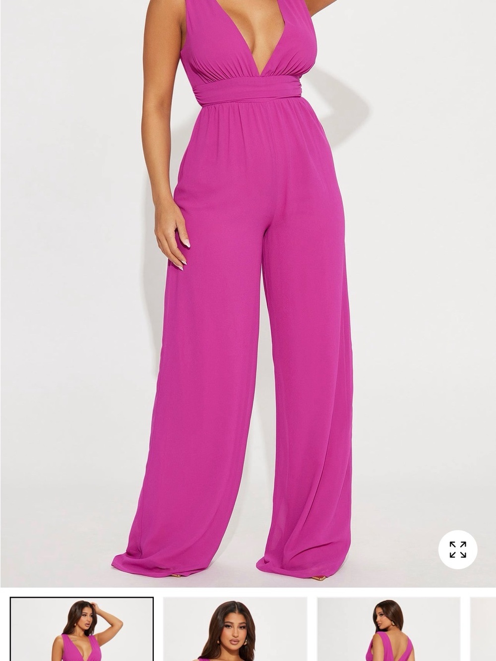 Fashion Nova Fuchsia Deep-V Wide Leg Jumpsuit